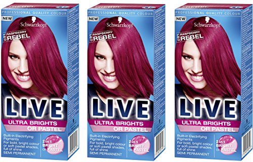 3 x Schwarzkopf Live Color XXL Ultra Brights Semi-Permanent Colour 91 Raspberry Rebel