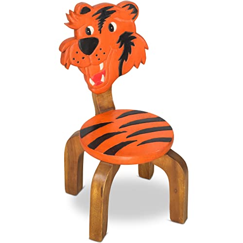 livasia Kinderstuhl mit lustigen Motiven, Kinderhocker, Massivholzstuhl für Kinder (Tiger)
