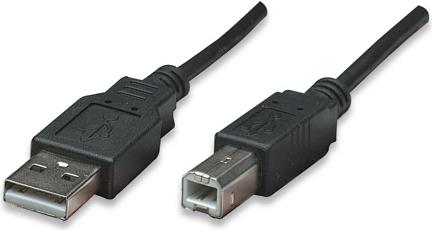 Manhattan - USB-Kabel - USB (M) bis USB Type B (M) - USB 2.0 - 300 V - 0.5 A - 50 cm - geformt - Schwarz (374507)