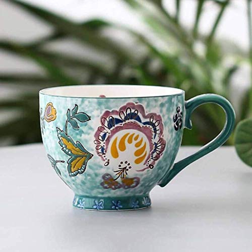 Sywlwxkq Suppenschüssel mit Griff, 490ML Suppentassen Becher Tasse für Frühstückszerealien EIS in China Porzellan Keramik Küche Marokko Große Farben Geschenk-L