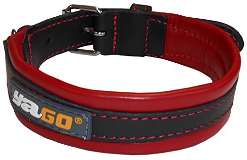 Yago Hundehalsband, Leder, Schwarz und Rot, weich, verstellbar, Größe M, 34-43 cm