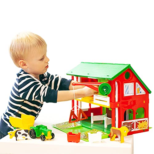 Wader 25450 Bauernhof Spielset Play House, Scheune mit Zubehör und Funktionen, Tragegriff, Breite 37cm, Hohe 30cm, Ab 3 Jahren, Mehrfarbig, 37cm x 30cm