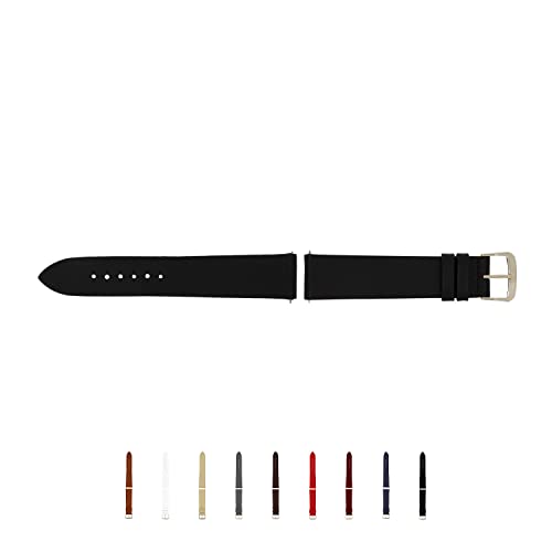 SELVA Uhrenarmband, 14-24 mm, Leder, zum Wechseln, Ersatzarmband für Smartwatch, Made in Germany, Größe:16 mm, Farbe:Schwarz mit silberner Schließe