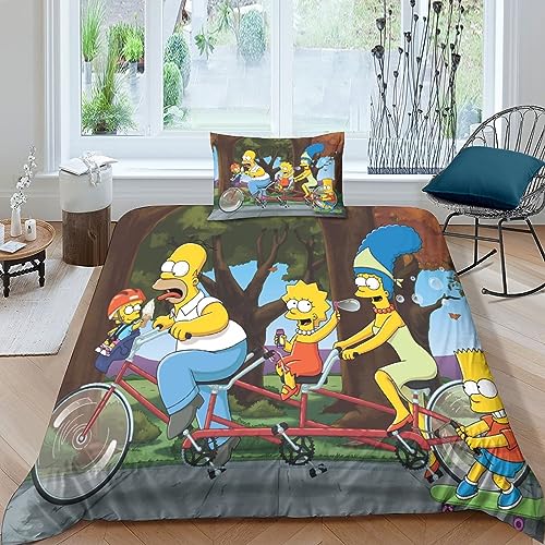WADRI 2-Teiliges 3D-Bettwäsche-Set „The Simpsons“-Bettwäsche-Set Hypoallergen Weiches Mikrofaser-Bettbezug-Set Für Kinderzimmer-Dekoration 135X200cm