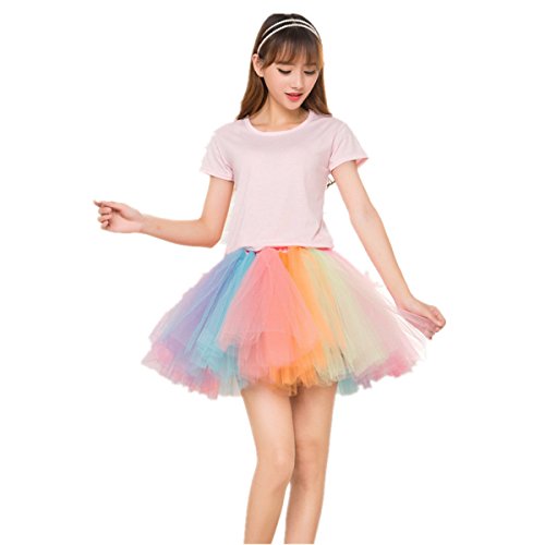 Karneval Erwachsene Damen 80's Tüllrock Tütü Röcke Tüll Petticoat Tutu Regenbogen