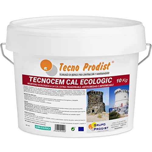 TECNOCEM KALK ECOLOGIC von Tecno Prodist - 10 kg - Ökologischer Kalkmörtel, extra atmungsaktiv, feuchtigkeitsbeständig, wasserdicht zum Verputzen und Verkleben, leicht zu verarbeiten (weiß)