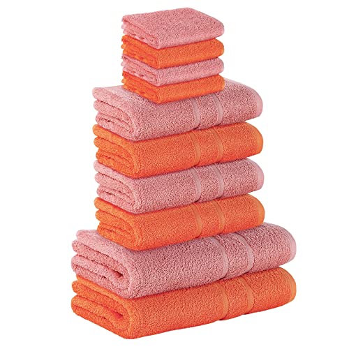 StickandShine 10 TLG. (4X Gästehandtuch / 4X Handtuch / 2X Duschtuch) in LACHS/ORANGE 2 farbig gemischt/Premium Frottee Set aus 100% Baumwolle mit 500g/m² 10er Pack