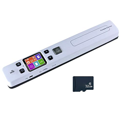 FEICHAO Mini Handheld Dokumentieren Bilder Scanner 1050DPI Scan A4 Größe JPG/PDF Formate Schnelle Geschwindigkeit Tragbares LCD Display Drahtloses WiFi Handheld Scanner (with WiFi,White)