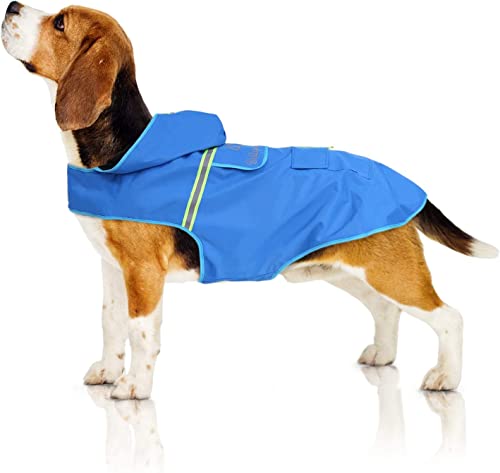 Bella & Balu Regenmantel Hund, Hunderegenmantel wasserdicht - für Hunde, wasserdichter Hundemantel Schutz für den Bauch, Regenbekleidung öffnungsgröße groß - M, Blau