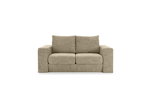 LOOKS by Wolfgang Joop Looks V-2 Designer Sofa mit Hockern und Regal, 2 Sitzer Couch, Funktionssofa, beige-braun, Sitzbreite 140 cm