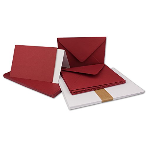 200x Faltkarten Set DIN A6/C6 mit Brief-Umschlägen in Dunkelrot/Weinrot - inklusive Einleger - 14,8 x 10,5 cm - Premium Qualität - FarbenFroh