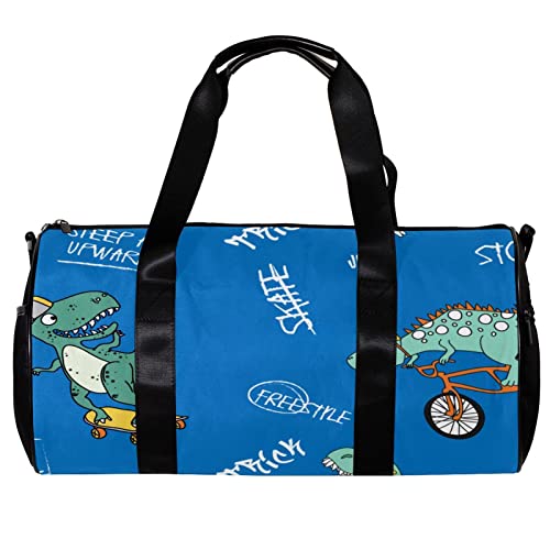 Sporttasche, Reisetasche, für Damen und Herren, blaues Skateboard, Dinosaurier-Muster, mehrfarbig, 45x23x23cm/17.7x9x9in, Einzigartig