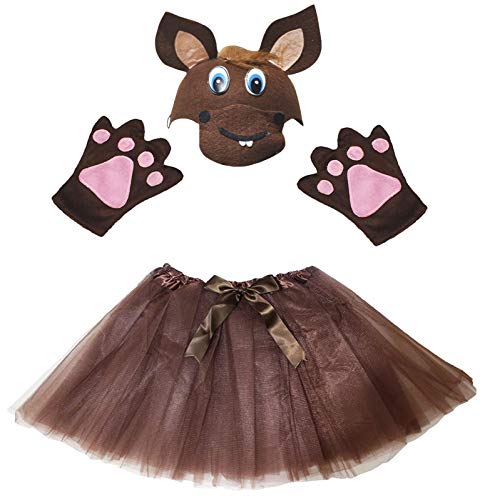 Petitebelle Pferdekostüm mit Schutzhelm, braunem Tutu, 3-teilig, für Mädchen im Alter von 1–8 Jahren (5–8 Jahre)