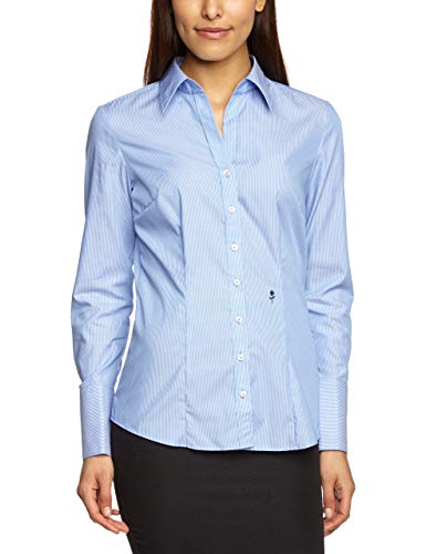 Seidensticker Damen Bluse - Bügelfreie, schmal taillierte Hemdbluse mit Hemdblusenkragen und Kragen-Ausschnitt - Langarm - 100% Baumwolle, Blau (11), 38
