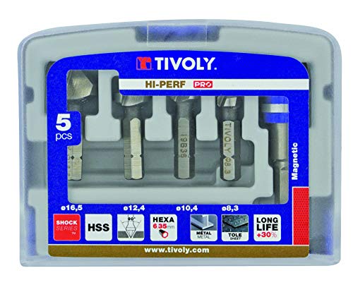 Tivoly 10332370002 FNH04 Nussbaumfräser HSS bis 90 Grad Hexa Ø 8,3 bis 16,5 mm + 1 Bithalter