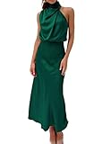 HENGNICE 2023 Frühjahr und Sommer neue High-End-Satin ärmelloses Kleid Europäische und amerikanische Mode elegantes Promi-Licht-Abendkleid (Color : GRÜN, Size : S)