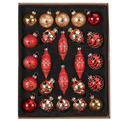 Valery Madelyn Weihnachtsglaskugeln Set, 24Stk. 5-9,9 cm Rote und Golde Weihnachtskugeln Ornamente für Christbaumschmuck (traditionell)