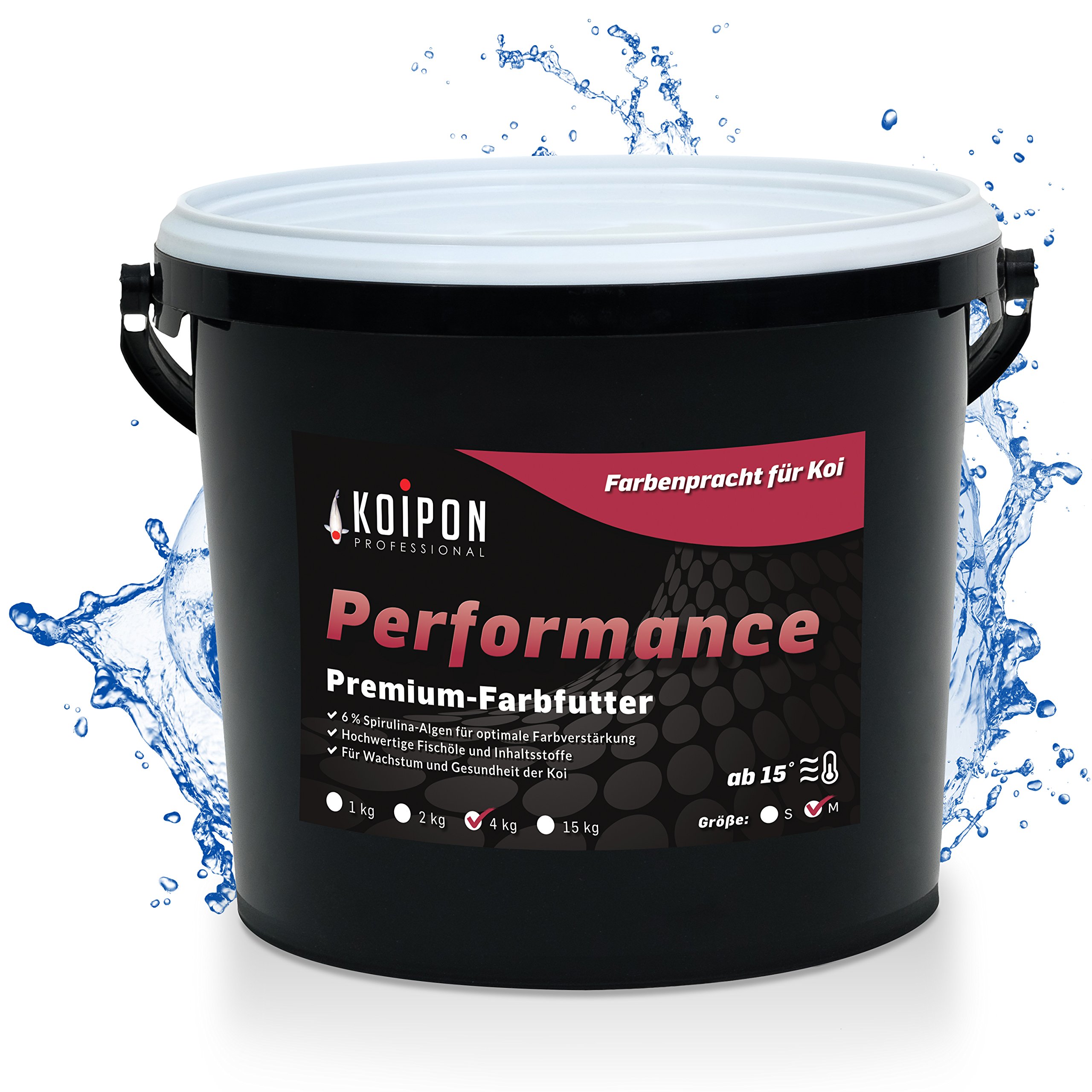 KOIPON Performance 4 kg Koifutter Sommer für Farbe, schwimmend, 6% Spirulina, Teichfutter 6 mm Pellets, Koifutter als Goldfischfutter geeignet