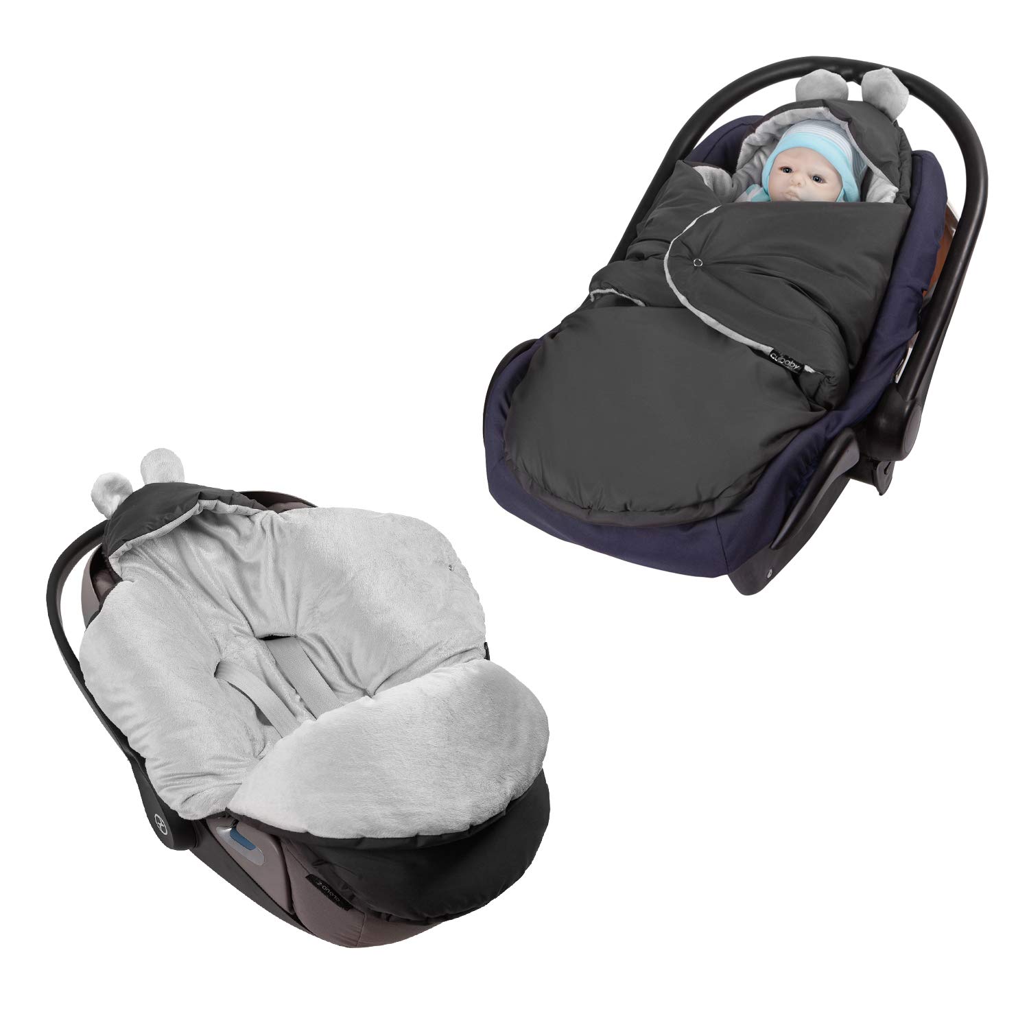 millybo Fußsack Baby Einschlagdecke für Winter geeignet für Kinderwagen Babyschale Babybett Autositz Buggy (605.001 Nylon Graphit - Minky grau)