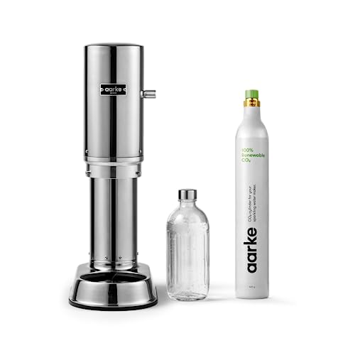 Aarke Carbonator Pro, Wassersprudler mit Glasflasche, Edelstahl Finish + Aarke 60L CO2-Zylinder, 100% erneuerbares CO2