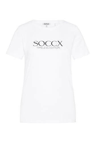 SOCCX Damen Basic T-Shirt mit Logo Print Opticwhite S