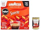 108 Kaffeekapseln Lavazza, A Modo Mio Suerte, für einen Espresso mit aromatische noten aus Holz- und Tabaknoten, Intensität 13/13, mittlere Röstung + Italian Gourmet polpa 400g