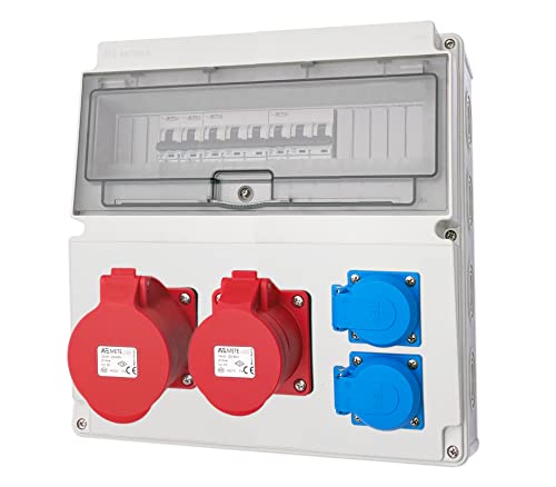 Wandverteiler CEE 1x32A, 1x16A und 2x230V Baustromverteiler Komplett mit Leitungsschutzschalter (Modell 16)