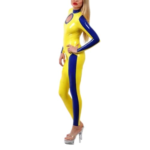 Sexy Body aus Gummi, Latex, Gelb und Blau, für Damen, enganliegend, handgefertigt, Gelb und Blau, XL
