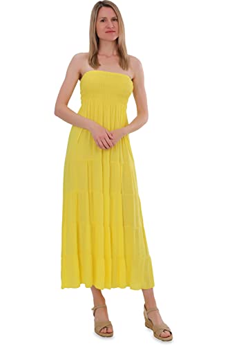 Malito - Damen Bandeaukleid - trägerloses Kleid für Strand & Alltag - Sommerkleid mit gesmoktem Oberteil - luftig lockeres Strandkleid 4635 (Größe: 34-42 gelb)