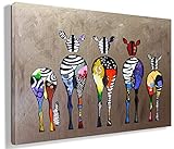 Banksy Bilder Leinwand Zebra Herd Colourful Rears Graffiti Street Art Leinwandbild Fertig Auf Keilrahmen Kunstdrucke Wohnzimmer Wanddekoration Deko XXL (70x100cm(27.6x43.3inch))