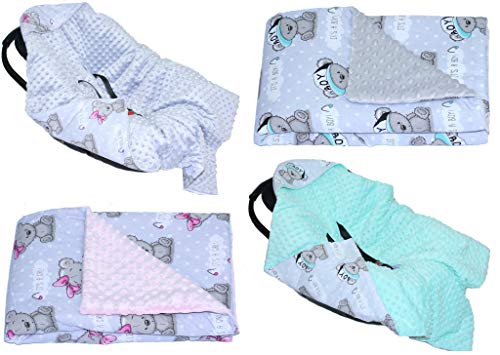 Baby Einschlagdecke MINKY - BOY GIRL - mit Kapuze 90x90 cm Babyschale Decke (BOY + GRAU)