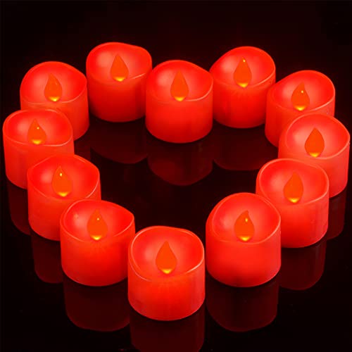 Ymenow Rote LED Kerzen mit 6 Stunden Timer, 12Stk. Batteriebetriebene LED Flammenlose Flackernde Teelichter für Zuhause Hochzeit Schlafzimmer Halloween Weihnachten Deko - Rote