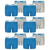 PUMA 12 er Pack Boxer Boxershorts Jungen Kinder Unterhose Unterwäsche, Farbe:417 - Blue/Grey, Bekleidung:176