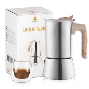 Snadi - Italienische Moka Kaffeemaschine 6 Tassen | Modernes und Elegantes Design | Für Induktion, Ceranfeld, Elektrisch und Gas | Ergonomisch und Robust | Edelstahl | Espresso Kaffee