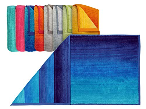 Bio-Handtuchserie „Colori“ - erhältlich in 8 brillanten Farbkombinationen und 3 verschiedenen Größen – hochwertig verarbeitet und mit praktischem Kordelaufhänger, Duschtuch 70 x 140 cm, blau