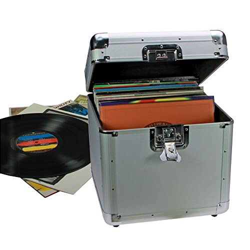 SAFE 221 Schallplattenkoffer Aufbewahrungssystem | ALU Koffer zur Vinyl-Langspielplatten Aufbewahrung | für bis zu 100 Platten | Abmessungen: 360 x 350 x 360 mm