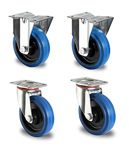 der ROLLENDE SHOP - Rollensatz - 2 Lenkrollen und 2 Bockrollen mit Rollenlager - 160 mm Durchmesser - Serie R4F1 -"Blue Wheels"