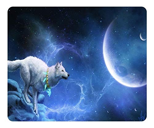 Individuelle Mousepad Rechteck - Desktop - Mousepad der Weiße Wolf Mond Hochwertige rechteckige Mousepad