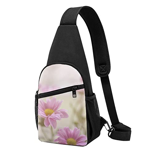 Brusttasche im Retro-Stil, mit rosa Blumen, bedruckt, für Reisen, Wandern, Tagesrucksack, Schwarz , Einheitsgröße