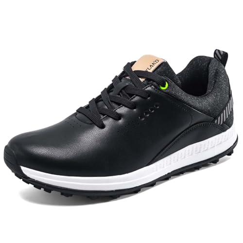 NGARY Herren Golfschuhe Spikeless wasserdicht Atmungsaktive Golf Sport Schuhe für Golf Training Große Größe,Schwarz,44 EU