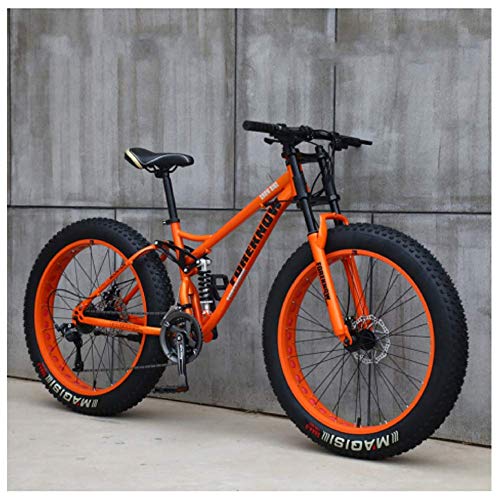 AMITD Mountainbike MTB, 26 Zoll Fette Reifen Fahrrad, Fahrrad mit Scheibenbremsen, Rahmen aus Kohlenstoffstahl, MTB Fahrrad für Herren und Damen,27 Speed,Orange Spoke