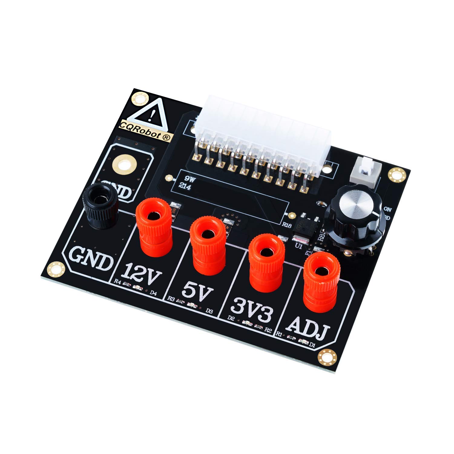 ATX Power Expansion Board Kit (with Acrylic Case), Onboard ADJ Adjustable Voltage Knob, Supports 3.3V/5V/12V and 1.5V-9.0V (ADJ) Output Voltage, 2A Maximum Output, Reset Protection.