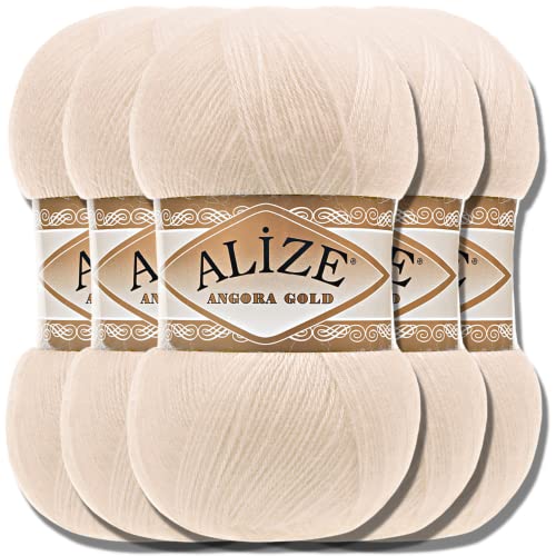 Alize 5x 100g Angora Gold Türkische Premium Wolle Baumwolle und Acryl Uni Handstrickgarne | Yarn | Garn | Strickgarn Babywolle Einfarbig Baby zum Häkeln Stricken Schals (Candle Light | 67)