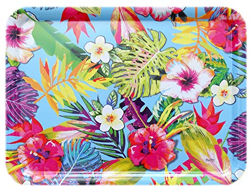 Lashuma Gastrotablett 50x37 cm, Kunststoff Servicetablett italienisch, Gartentablett Muster: Tropical, Buntes Esstablett