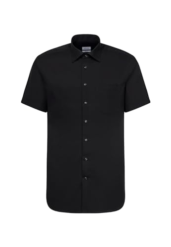 Seidensticker Herren Business und Freizeit Hemd Modern Fit - Bügelfreies, kurzärmliges Hemd mit Kent Kragen - Kurzarm - 100% Baumwolle, Schwarz (Schwarz 84), 43 cm