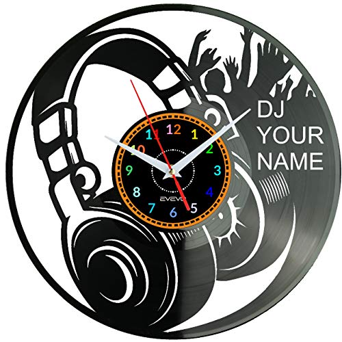 EVEVO DJ Name Dein Name Wanduhr Vinyl Schallplatte Retro-Uhr groß Uhren Style Raum Home Dekorationen Tolles Geschenk Wanduhr DJ Name Dein Name