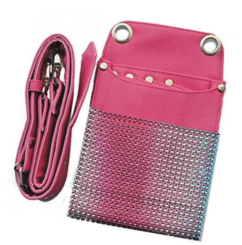 Spezielle hochwertige Friseurtasche/ Werkzeugtasche Rhein Hairtec, in Pink mit künstlichen Brillies, Platz für 3 Scheren einem Kamm und Ablagefach