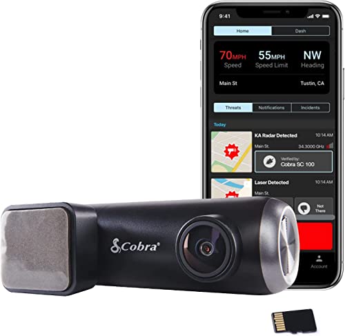 Cobra Smart Dashcam Autokamera (SC 100) - Full HD 1080P Auflösung, integriertes WiFi & GPS, 140 Grad Blickwinkel, 8GB SD Karte, Geteilte Alarme, Unfallberichte, Notfall MayDay, Drive Smarter App