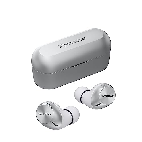 Technics EAH-AZ40M2ES kabellose Ohrhörer mit Noise Cancelling, Multipoint Bluetooth, bequemer In-Ear-Kopfhörer mit integriertem Mikrofon, anpassbare Passform, bis zu 5,5 Stunden Wiedergabe, Silber