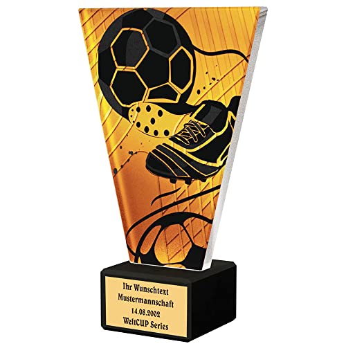 Larius Fussball Pokal - Ehrenpreis Trophäe Goldener Schuh Ball - Amber Glaspokal (Fussball Hero, mit Wunschtext)